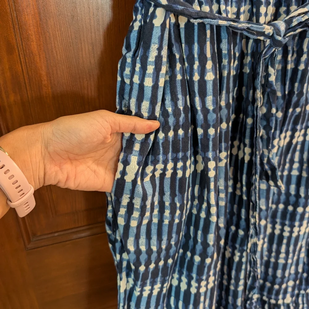 J Crew Factory Tie Dye Blue White Tiered Midi Dress 100% Cotton Pocket Sz 6 Belt - Picture 16 of 16